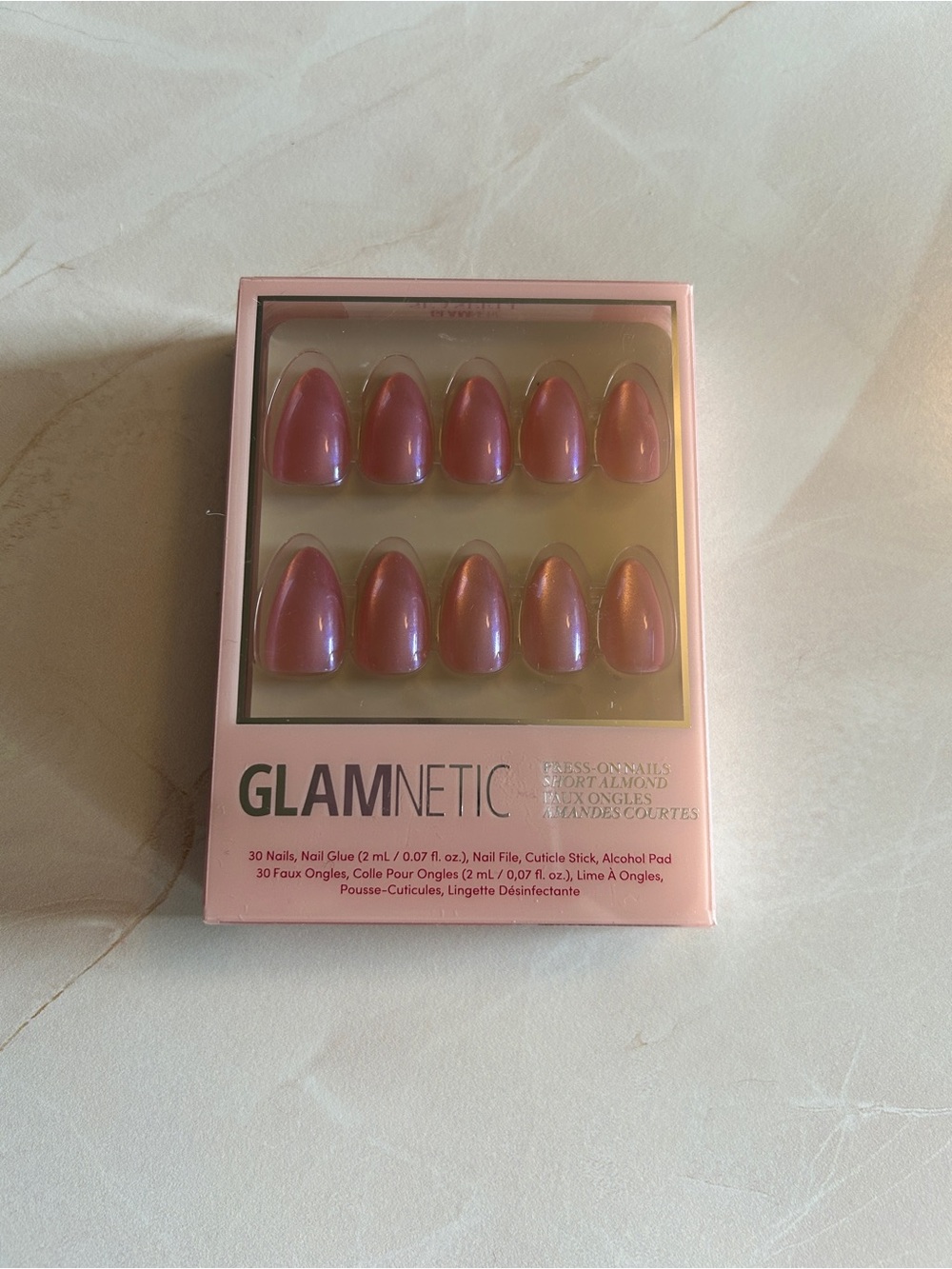 glamnetic pink spell medium almond press on nails